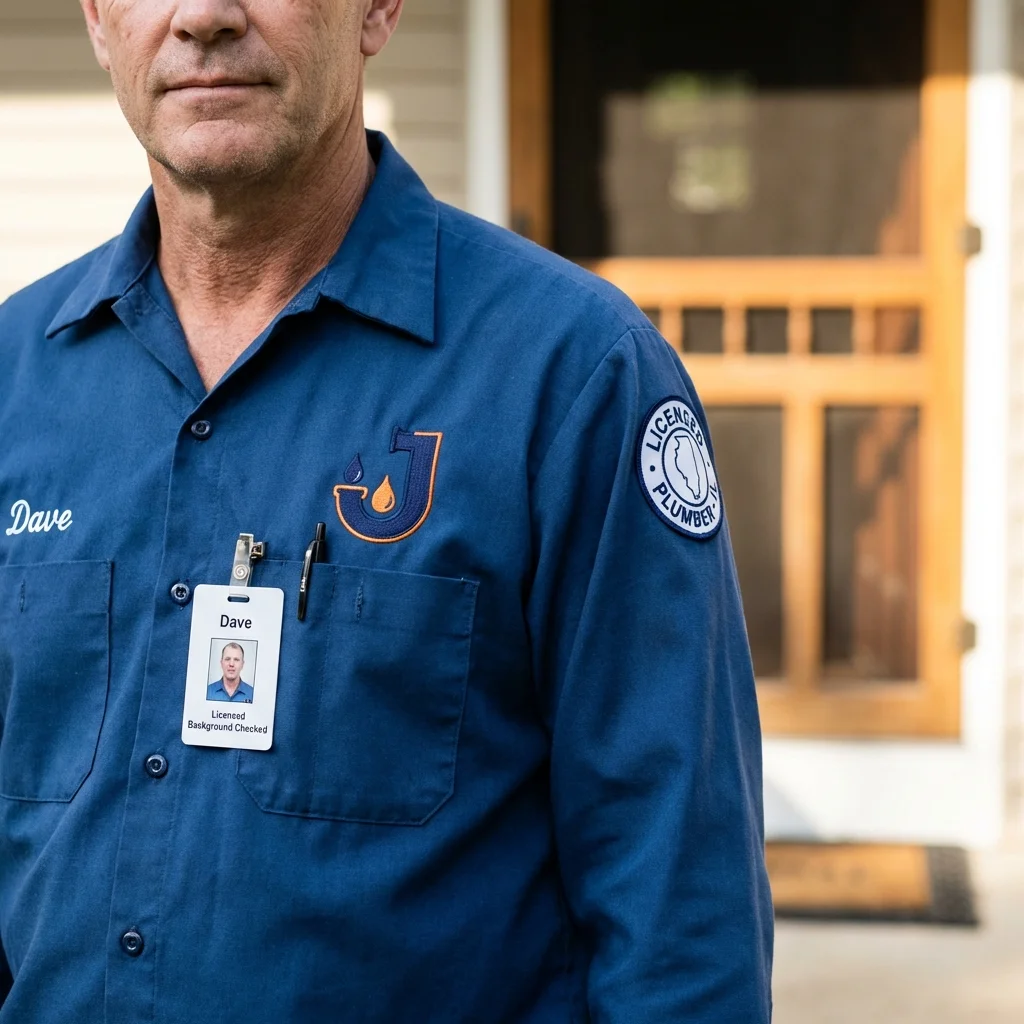 Licensed plumber showing ID badge in Goshen, IN